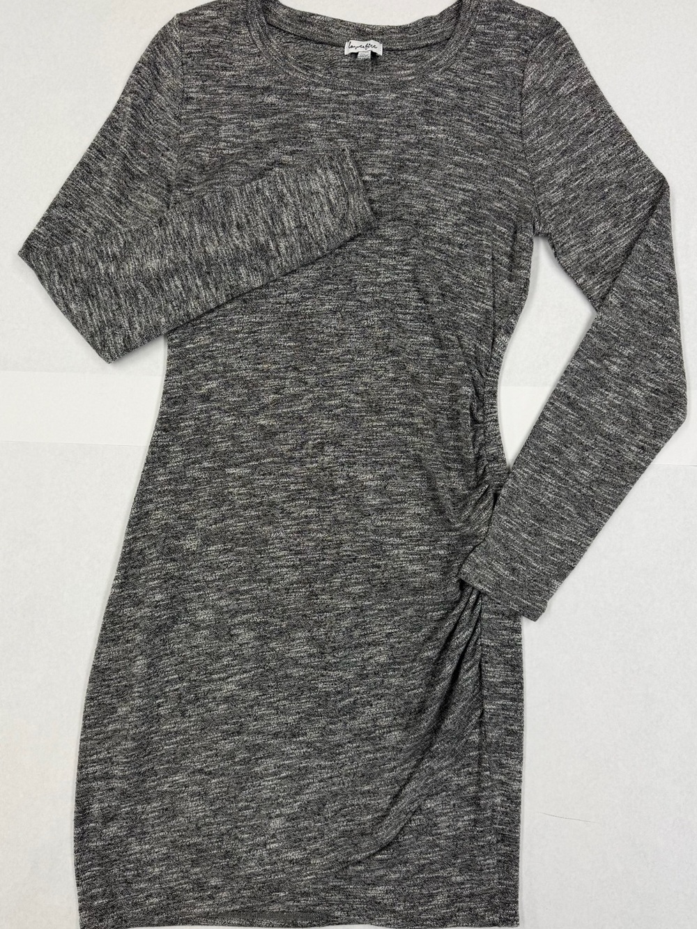 love, Fire Heathered Gray Long Sleeve Side Twist Knit Dress